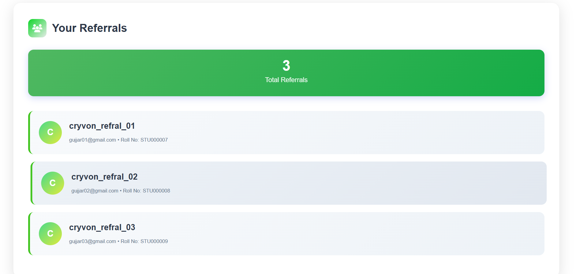 Referral details dashboard
